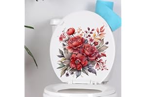 Bonfage Peony Flower Toilet Cover Sticker Decals,Fish Bird Flower Leaf Waterproof Toilet Lid Tank Seat Decals Cistern Self-Adhesive Bathroom Wall Sticker, White