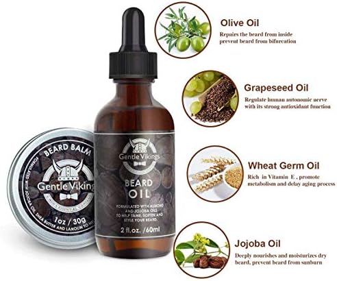 Beard Oil Conditioner, Gentle Vikings Pure Natural Olive Oil & Jojoba Oil Softens & Grooms Beard, Moustache(2fl.oz)