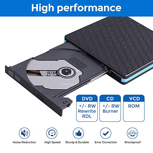 External CD Drive, Optical Drive with USB3.0 & Type-C for VCD/DVD/CD -ROM/ -R/ +R /-RW, CD Burner/Reader/Writer for Laptop/PC/Desktop/MacBook, Suitable for Windows/Linux/MAC OS [Not for Chromebook] - Thumbnail 4