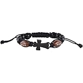 Religious Football Bracelet with Wood Cross Pendant, 7 1/2 Inch