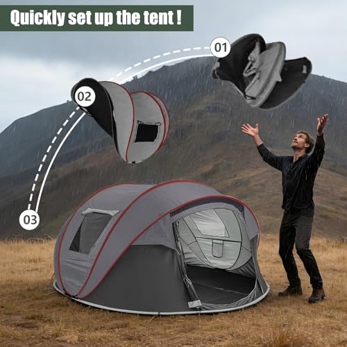 Camping Tent, Pop Up Tent, 4-5 People, Automatic Pitch Tent in 3 Seconds, Throwing Tents, Waterproof Sun Protection, Family Tent, Portable Lightweight Dome Tent for Outdoor Camping