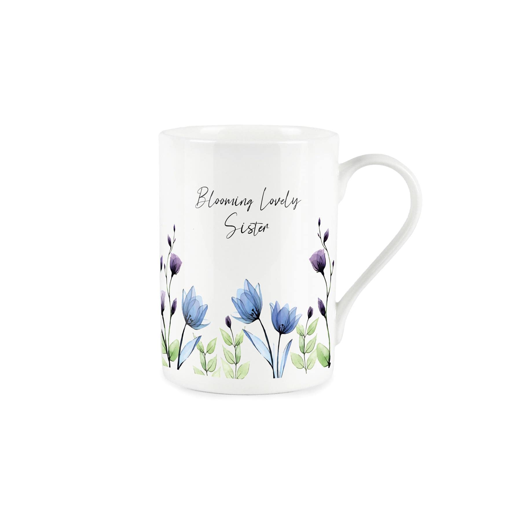 Purely Home Lovely Sister Flowers Mug - Blue Lilac Blooming Blooms - Bone China Style White Mug Coffee/Tea Present Gift