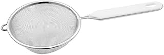 Fackelmann Sieb Ø 10 cm, Küchensieb aus Edelstahl, feinmaschiger Seiher mit Griffeinlage aus Kunststoff (Farbe: Weiß/Silber), Menge: 1 Stück