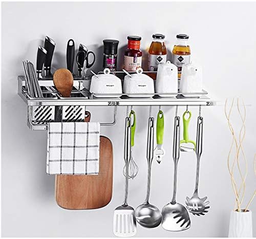 cfxdxayd Wall Mounted Kitchen Utensil Rack Stainless Steel Pantry Cookware Dinnerware Kitchenware Shelf Storage Cutlery Holder Hook
