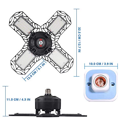 LETOUR LED Garage Lights, 120W LED Ceiling Light with E27 Screw Socket 10000LM Garage Lighting, 4 Adjustable Panels for Garage, Warehouse, Workshop
