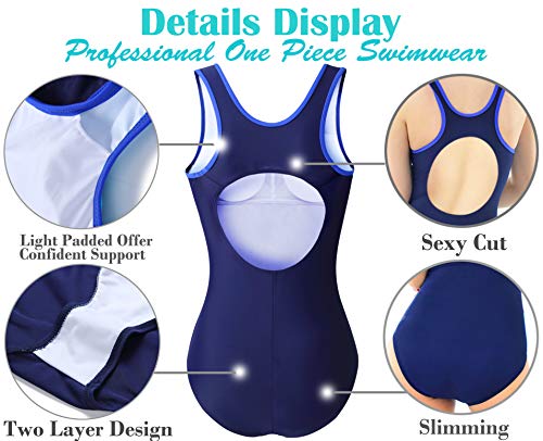 ANTSANG Womens One Piece Swimsuit Bathing Suit for Athletic Sport Training Exercise Racing (Blue, 16/18 (XL) - Thumbnail 2