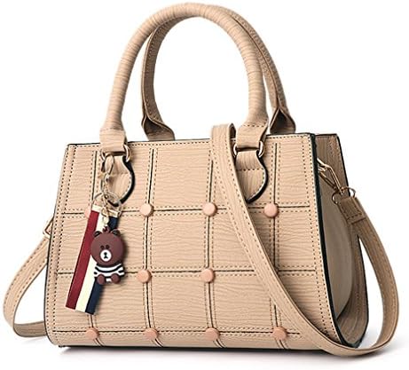 Women Leather Handbag Ladies Messenger Bag Female Shoulder Bag Pure Color Handbag With Pendant Khaki 28cm x 20cm x 14cm