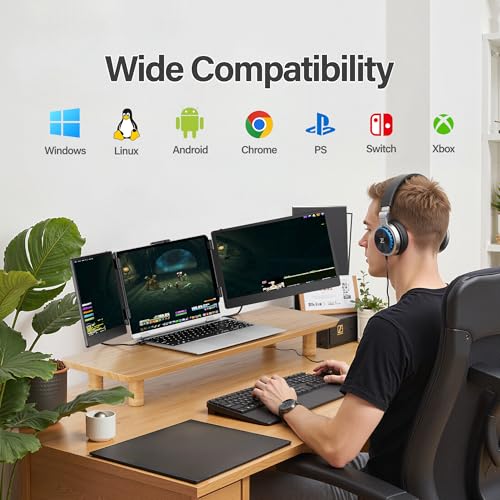 CIDETTY Laptop Screen Extender, 14'' FHD 1080P IPS Ultra-Thin Dual/Triple Monitor Display, HDMI/USB-C Plug-Play Portable Monitor for Laptop, Built-in Speakers(Mac, Win, Android)