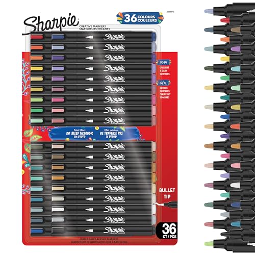 Sharpie Creative Marker Acryl-Farbstifte | Wasserbasierte Farbmarker mit Rundspitze | Bastel- & Kuenstlerbedarf | Warme Toene | 36 Stueck