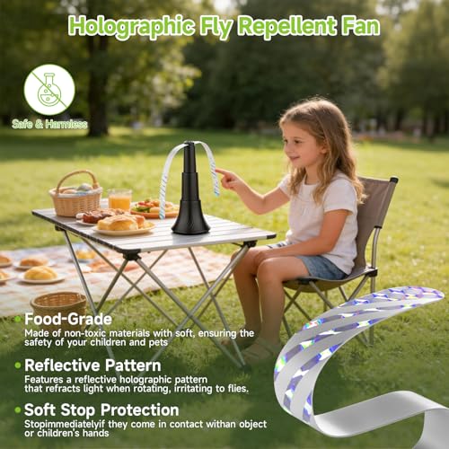 XTTANK Pack 4 Ventilador Antimoscas Plegable, Espanta Moscas para Mesa con Aspas Suaves, Ventilador Repelente Moscas Portátil con Gancho, Ventilador de Protección contra Mosquitos Interior y Exterior