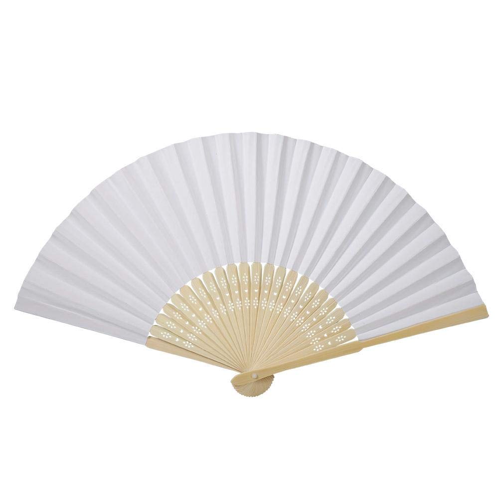 Biitfuu Various Colors Folding Painting Fan Pocket Paper Bamboo Ribs Fan For Wedding Party(White)