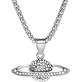 DecoBold Saturn Necklace for Men & Women - Stainless Steel Planet Pendant Universe Jewelry - Waterproof, Hypoallergenic & Tarnish-Free Chain with Gift Bag