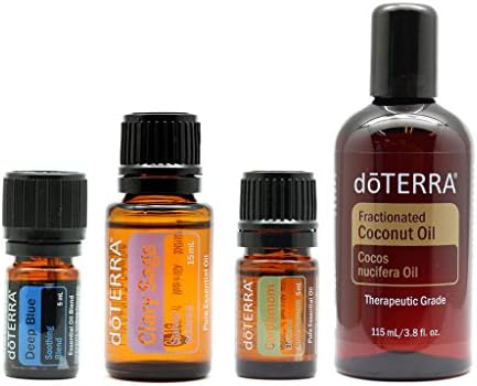 doTERRA Essential Oil New Package (100% authentic) - doTERRA Deep Blue 5ml + doTERRA Clary Sage 15ml + doTERRA Cardamonm 5ml + doTERRA Fractionated Coconut Oil 115ml - Free Expedited shipping