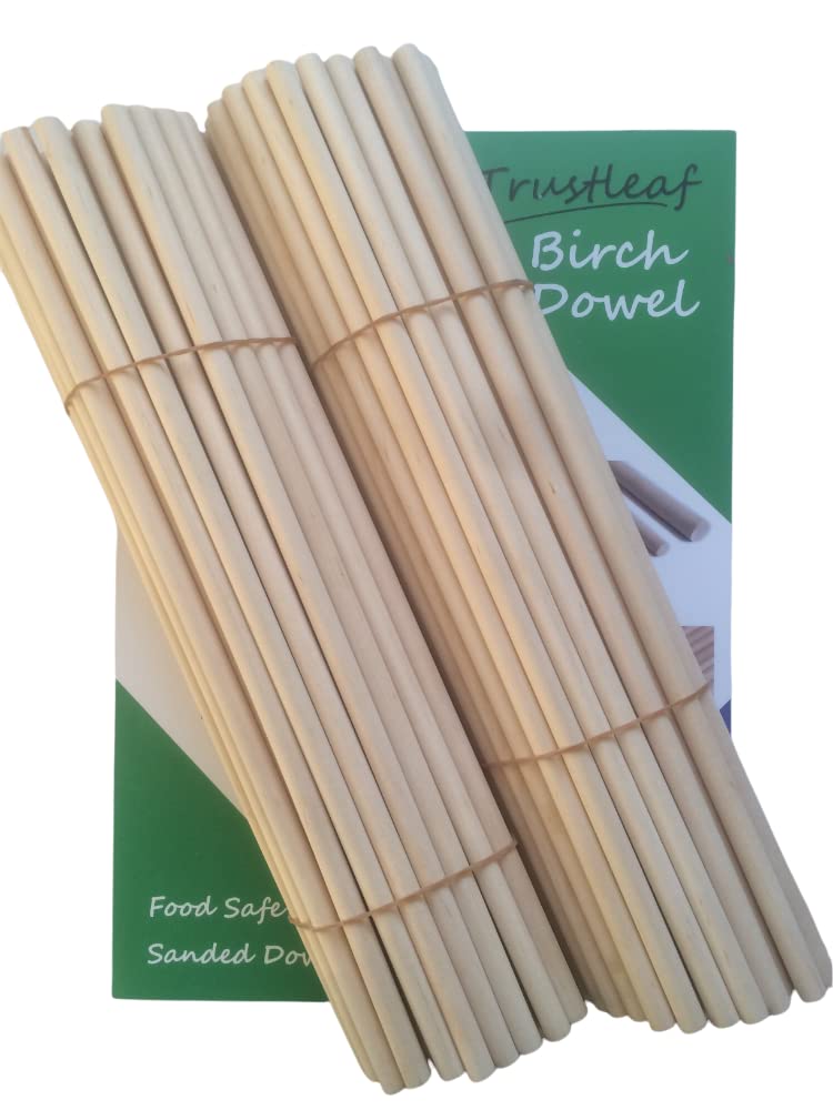 Trustleaf 8mm x 30cm Birch Hardwood Wooden Dowels (100 Dowels)