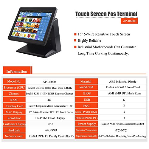 ZHONGJI All in One Retail Bundle Point of Sale System - Includes AP-B6000 Touch Screen PC, Windows10 Pro OS, Thermal Receipt Printer, Steel Cash Drawer