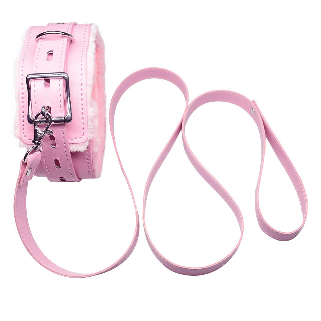 Hxiu General Faux Leather Soft Padded Choker Collar With Detachable Leash Whips ，Pink (Thick)