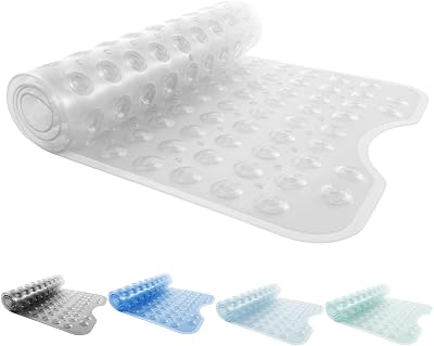 ANSIO Bath Mat Non Slip 100 x 40 cm Anti Mould PVC with Drain Holes