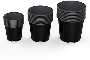 UPMCT 4 5 6 Inch Nursery Pots Variety Pack, 24 Packs Round Flower Pots Decorative Plastic Pots for Plants with Drainage Hole Seed Starting Pots for Seeding, Succulent(4+5+6 Inch, Black)