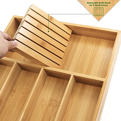 VaeFae Bamboo Silverware Organizer, Utensil Holder for Drawer, Wooden