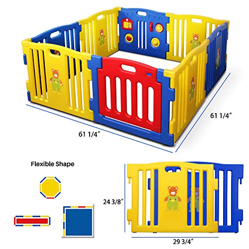 Kidzone Interactive Baby Playpen 8 Panel Play Yard with Safety Gate Children Play Center Child