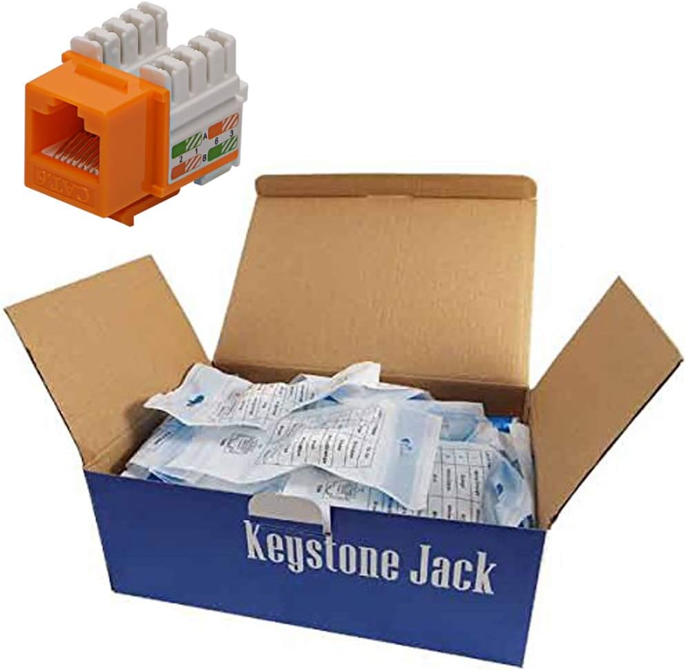 CNAweb Cat6 RJ45 Modular Keystone Jack, 110 Style, Orange - Box of 50