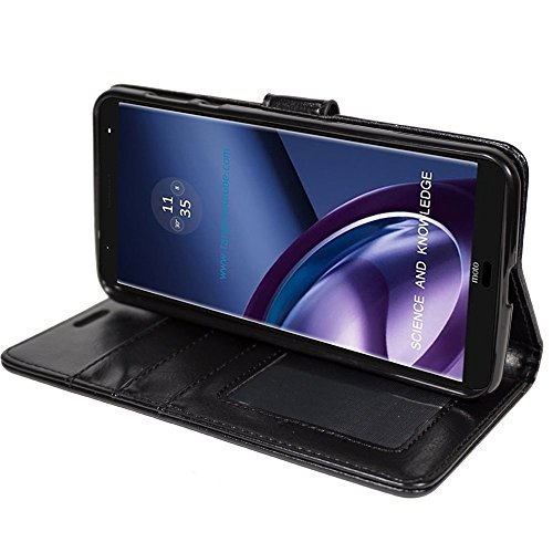 ZTE MAX XL Case, ZTE ZMax PRO 2, ZTE Blade Max 3 Wallet Cover Pouch Flip Folio [Kickstand Feature] PU Leather Cover w/ ID Card Slot for MAX XL N9560 by Zase Professional Design Slim Fit (Solid Black) - Thumbnail 2