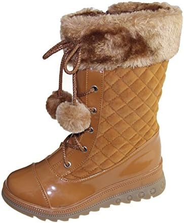 KOLLACHE Girls Warm Linned Boots Pom Pom Winter Christmas High Top Quilted Ankle Shoes Size