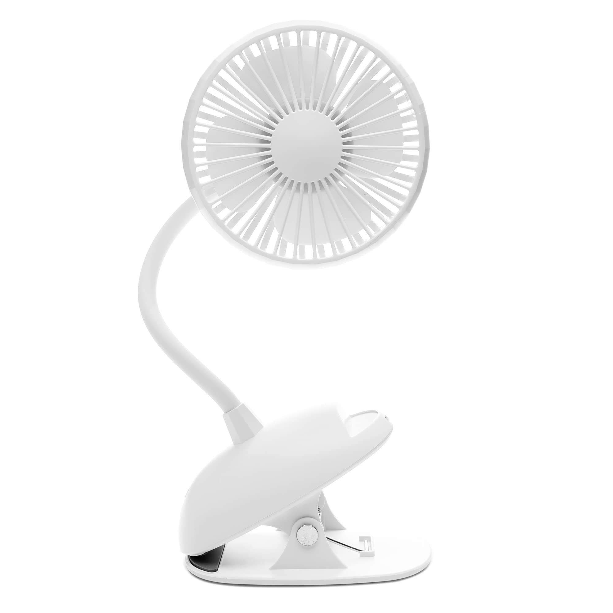 O2COOL Rechargeable USB Battery Clip Fan 5 Inch Adjustable Fan with 3 Speeds, Adjustable Neck, Long Gooseneck, Powerful Clip for Desk, Stroller, and Travel