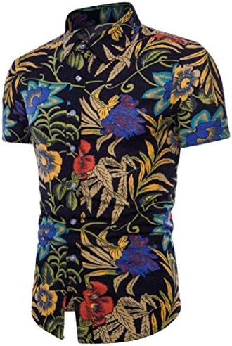 Men's Shirts Casual, Bestoppen Mens Summer Short Sleeve Bohe Floral Shirt Beach Holidays Linen Basic Tops Plus Size Slim Fit Printed T Shirt Blouse