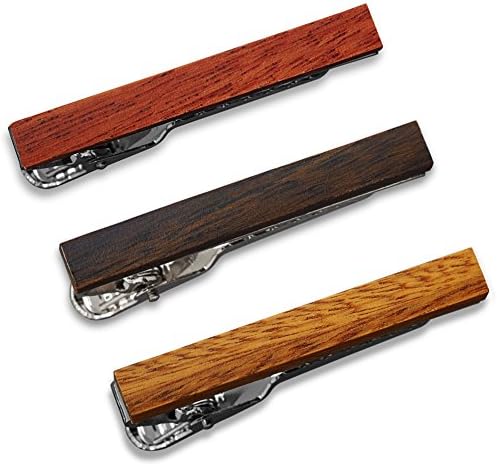 Wood Skinny Tie Clip Bar 3 Pcs Set 1.5", Macaranduba/Palo Santo/Santos Rosewood