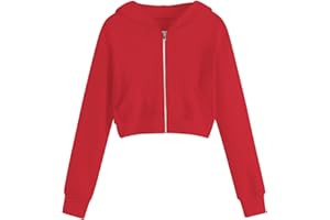 Anjikang Girls Cropped Zip Up Hoodies Lightweight Long Sleeve Hooded Sweatshirts Y2K Teen Girls Trendy Clothes Preppy Outfits
