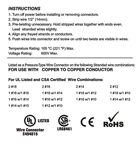 100 PCS Yellow Winged Wire Connectors, Easy Twist-On Ribbed Cap - UL Listed and CSA Certified - Thumbnail 2
