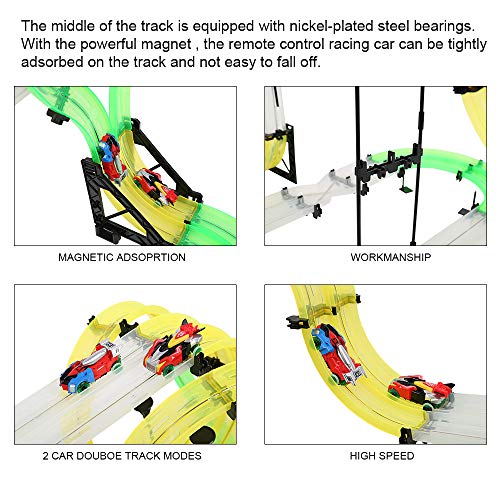 SOMKTN Racing Track Car Toys - 171PCS 1180CM Double RC Car Race Track Set, High Speed Rail Car Track Set Slot Car with 3D Track, 2 RC Cars& 2 Controllers DIY Assembly Toys for Kids on Party Game