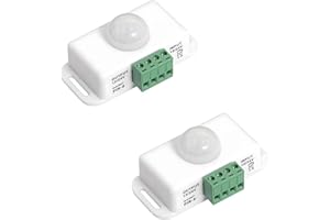 Clearhill White 2 Packs PIR Motion Sensor Switch for LED Lights, DC 12V, DC 24V Infrared Motion Detector, Adjustable Delay Ti