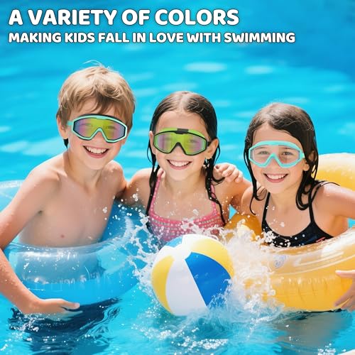 Ambienden Occhialini Nuoto Bambini con Anti-Appannamento, Protezione UV, Vista Ampia, Regolazione a Pulsante, Sigillo in Silicone, Occhialini Piscina Unisex per 3-12 Anni