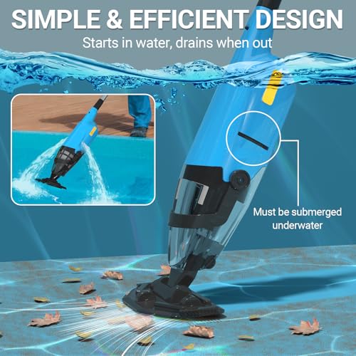 Cordless Handheld Pool Vacuum for Above Ground Pool, 18GPM Powerful Suction/87” Extension Pole/60Mins Runtime, Spot Fast Cleaning Pool Vacuum Cleaner for Spas Inground Above Ground Pool Vacuums (Blue)
