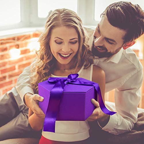 Johouse Gift Box, 8 inches Large Purple Gift Box, with Cover Ribbon and Lafite for Wedding, Christmas Gifts, Valentines Day