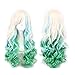 WeeH Women Wigs Long Hair Heat Resistant Spiral Curly Cosplay Wig Fashion Wavy Costume Daily Party (bule green gold)