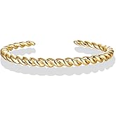PAVOI Gold Plated Twisted Chunky Bangle Bracelet | 14K Gold Plated | Lightweight Everyday Jewelry