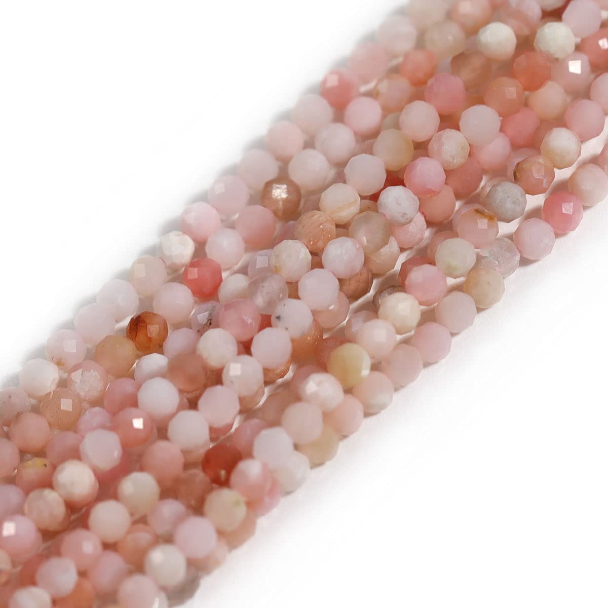Gem-Inside 3mm Pink Opal Natural Gemstone Faceted Round Semi Precious Loose Seed Beads for Jewellery Making 15" Strand