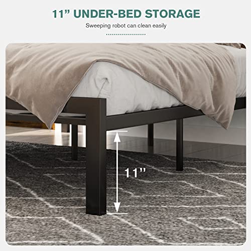 IMUsee Twin Size Platform Bed Frame with Wooden Headboard / Strong Metal Slats / Mattress