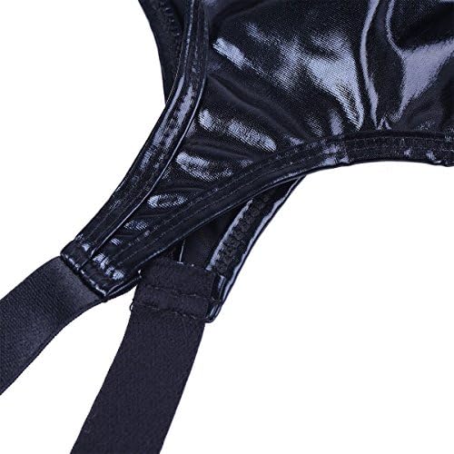 FFESHOW Black Women Leather Garter Panty Plastic/ Metal Clip Sock Garter Belt Holder Suspender Black Suspender one size