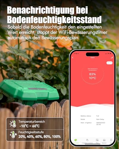 RAINPOINT WiFi Soil Moisture Sensor TCS005FRF Must Be Used with WLAN Irrigation Computer TTV103WRF or TTV203WRF, and WiFi Hub TWG004WRF, RainPoint Tuya App Control (2.4GHz)