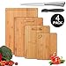 MASTERTOP Bamboo Cutting Board Sets for Kitchen, 4pcs Wood Chopping Boards for Meat/Cheese/Vegetables, Juice Groove, Large Butcher Block, Grip Handles, Serving Tray, Knife, Cut Resistant Gloves