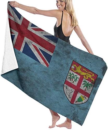 ALLMYHOMEDECOR Beach Towels for Women Men Grunge Fiji Flag Blanket Soft 100% Polyester Swim Bath Sheets Large Towel Cover for Tent Floor Yoga Mat 31.5" X 51.2"