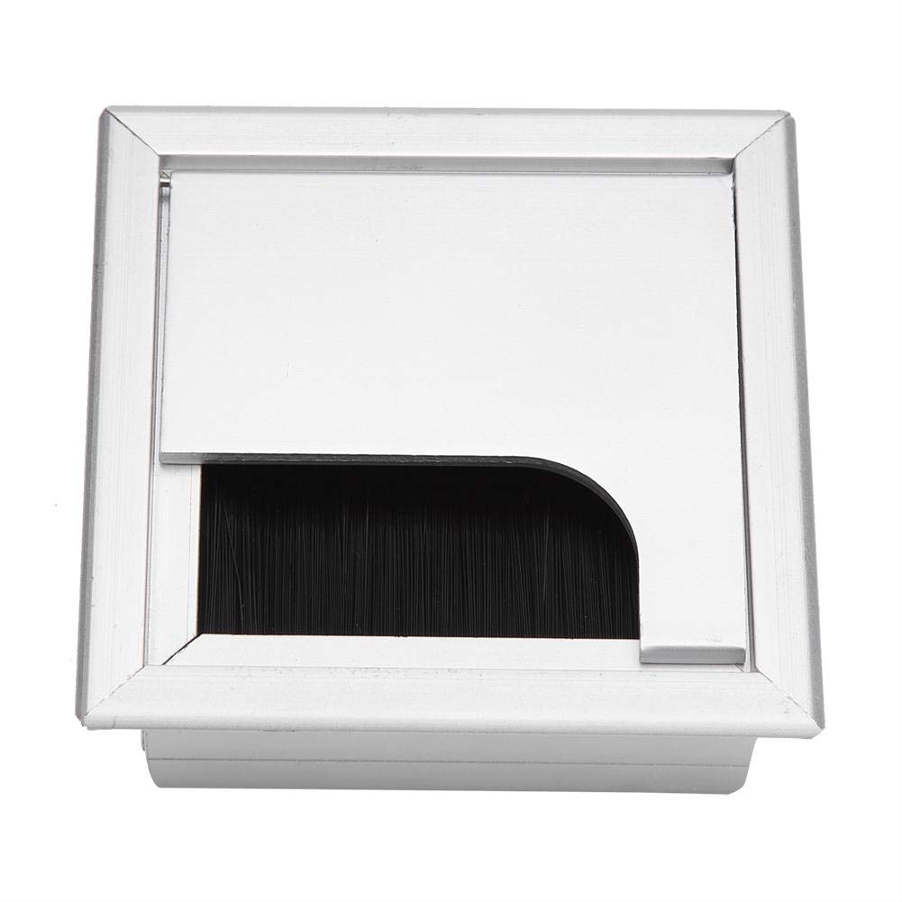 Silver Computer Desk Table Grommet Kit Square Aluminium Alloy Wire Cable Tidy Outlet Insert Hole Top Cover Organizer for Office Entertainment Areas Workstations(Small)