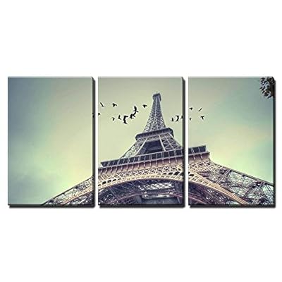 3 Piece Canvas Wall Art - Window to Paris. Architecture of Paris .France. Europe - Modern Home Art Stretched and Framed Ready to Hang - 24