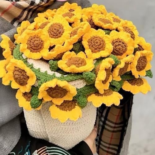 Crochet Flower Bouquet Blanket, Handmade Bouquet Blanket Knitting Kit, Creative Romantic DIY Material Package Soft and Lightweight Knitted Throw Blankets for Mother's Day Birthday Home Decor (Style-H)