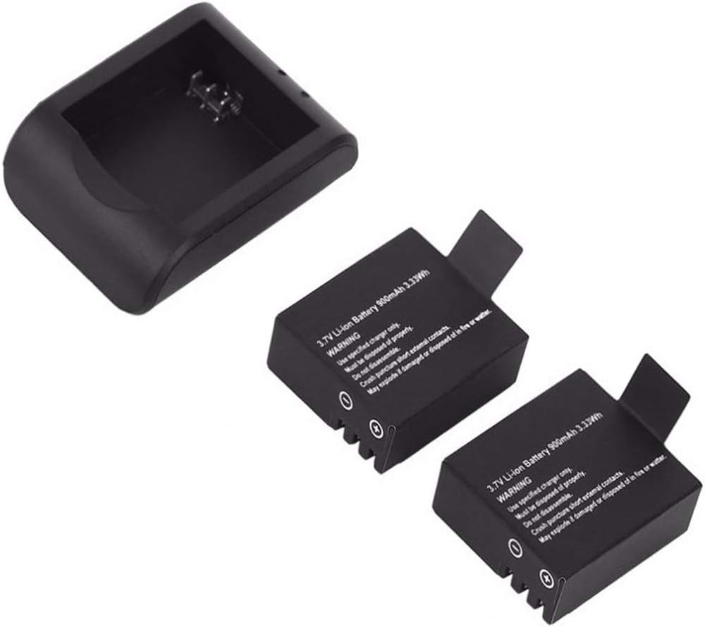 SUNMENCO Action Camera Rechargeable Battery 900mAh + Desktop Charger + Car Charger + Car Suction Holder for EKEN H9 H9R H9s H8R Plus SJ4000 SJ5000 M10 Series and Most Brand WiFi 4K 1080P Sport Camera
