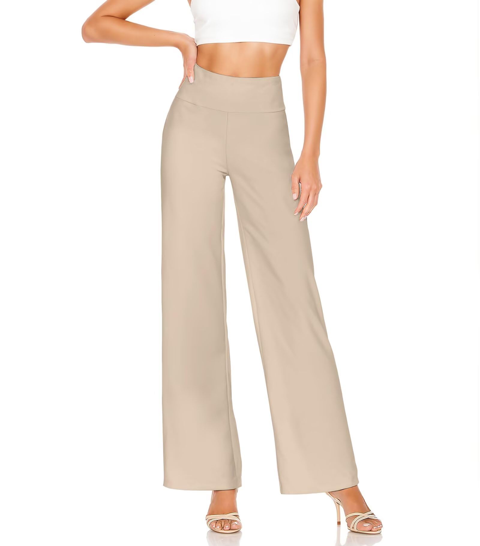 Photo 1 of & Company Womens Ultra Comfort Ponte Fabric Pull on Casual Wide Leg Pants KP45002WL Stone S